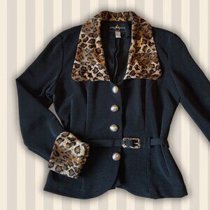 JL Collection Leopard Trim Stretchy Blazer Jacket